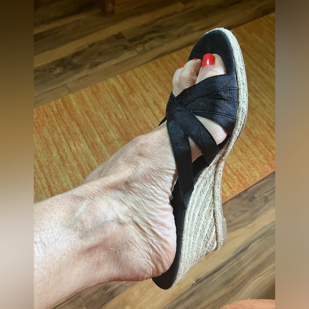Liz Claiborne wedge slides.  Black Size 10 M with hemp wedge